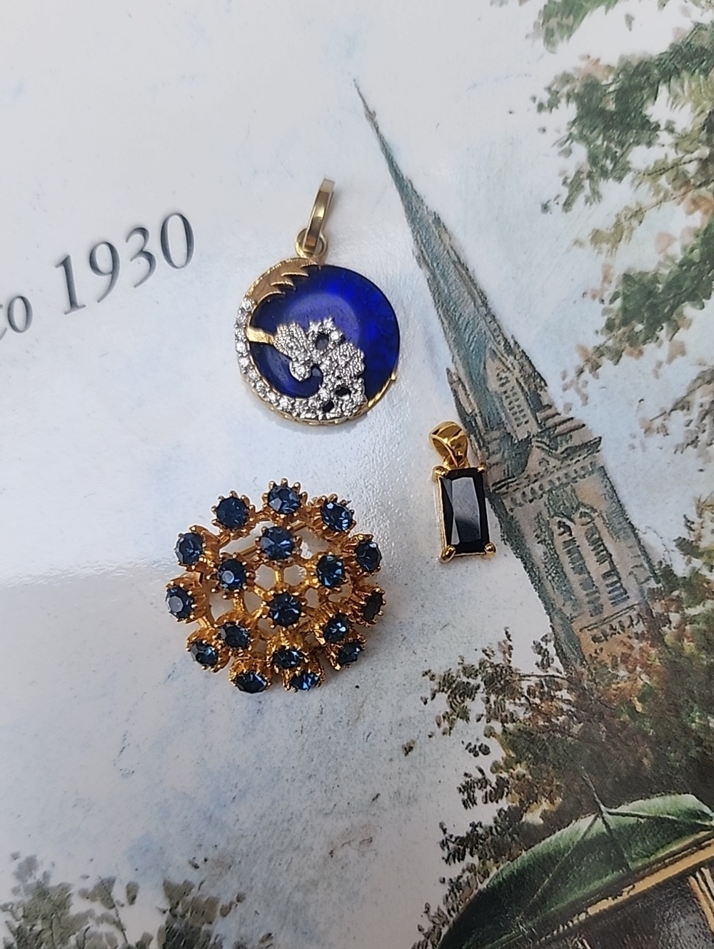 Lot Of 3 Gold Tone And Blue Accesories